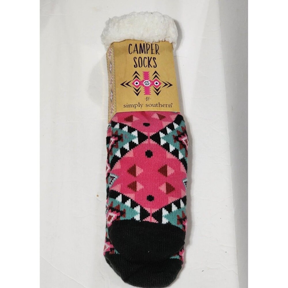 Simply Southern Camper Socks Aztec Knit Sherpa Lined Pink One Size New